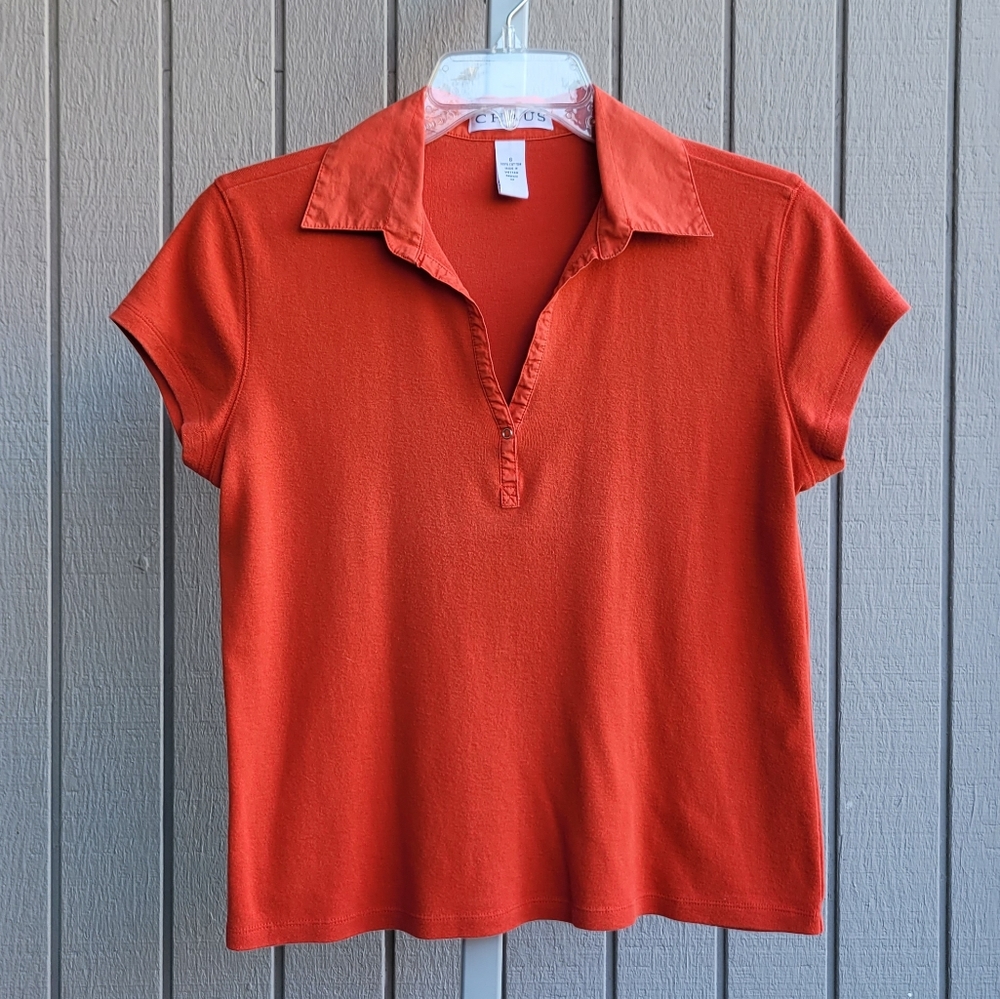 Chaus 3/$12 One-Snap Cotton V-Neck Short Sleeve Blouse Collar